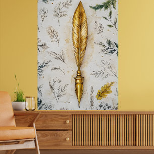 Poster Une plume dorée ou un stylo plume fantaisie.