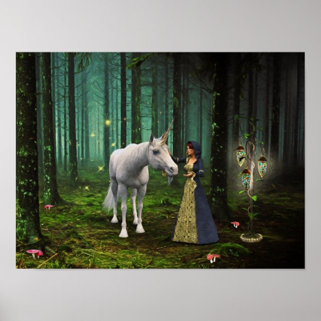 Poster Une rencontre magique - Unicorn Imaginaire Art Imp (Devant)