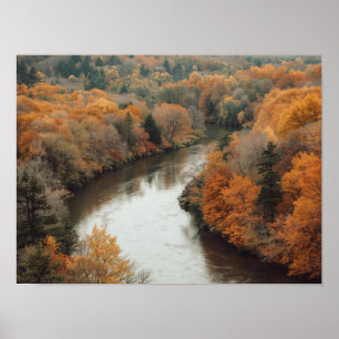 Poster Une rivière automnale sereine serpentant à travers
