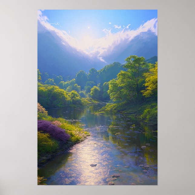 Poster Une rivière faible au coeur d'une forêt verte (Devant)