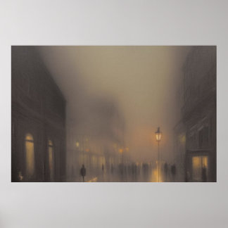 Poster Une rue à Paris brouillard pluie hivernale lampada