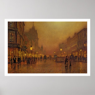 Poster Une rue la nuit (huile sur panneau)