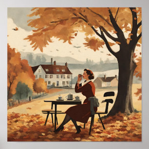 Poster Une scène automnale avec une femme des années 1950