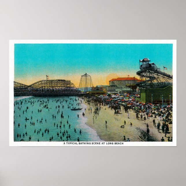 Poster Une scène de baignade typique à Long Beach (Devant)