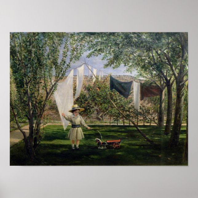 Poster Une scène de jardin, avec un garçon (Devant)