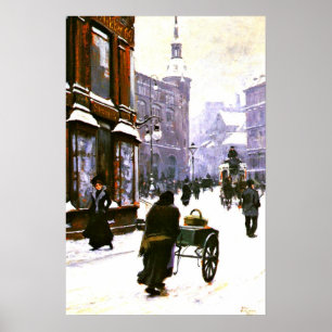 Poster Une scène de rue en hiver, Copenhague