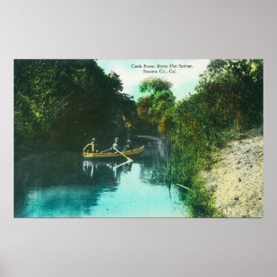Poster Une scène de ruisseau avec famille en canot