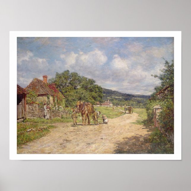 Poster Une scène de village (huile sur toile) (Devant)