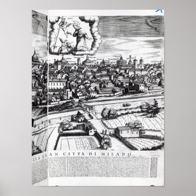 Poster Une section d'une carte de Milan, 1640 (Devant)