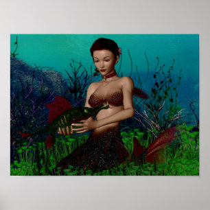Poster Une sirène et ses poissons
