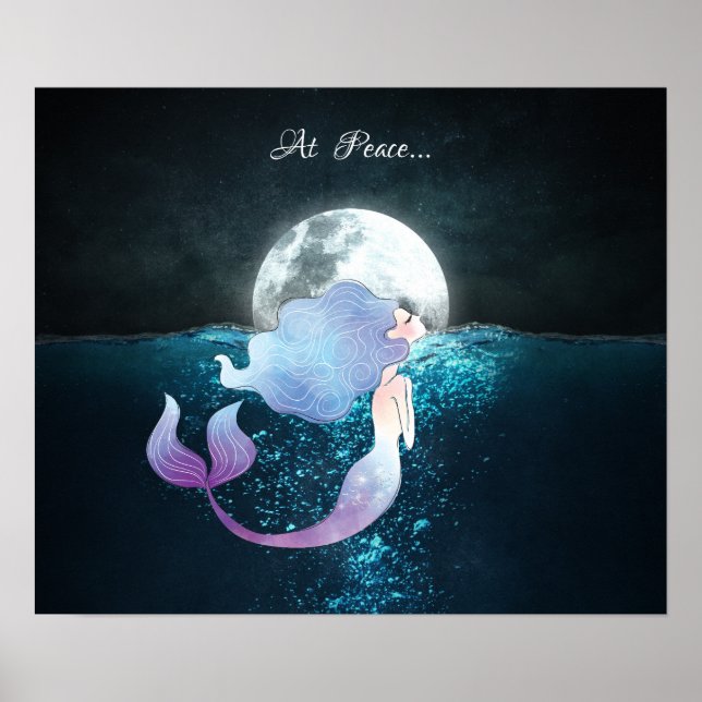 Poster Une Sirène nager en paix sous la Pleine lune (Devant)