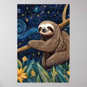 Poster Une Sloth dans la nuit étoilée