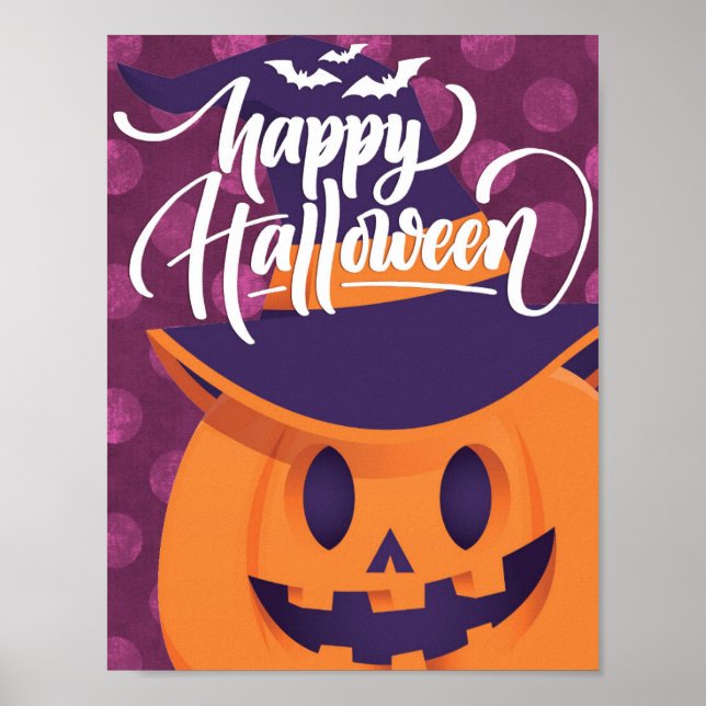 Poster Une sorcière citrouille joyeuse Halloween (Devant)