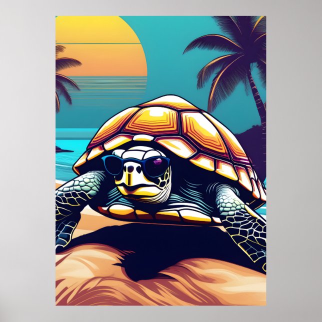 Poster Une Tortue Portant Des Lunettes De Soleil (Devant)