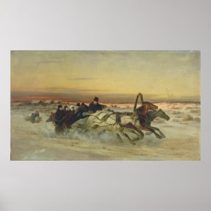 Poster Une troïka d'hiver galopante à l'aube