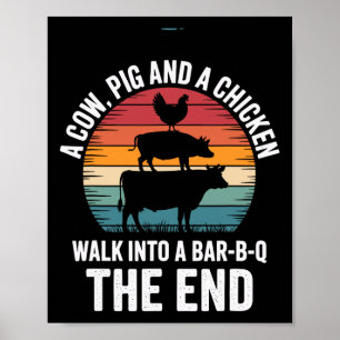 Poster Une vache un cochon et un poulet entrent dans un R