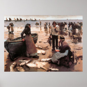 Poster Une vente de poisson sur une plage de Cornouailles