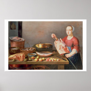 Poster Une vie immobile de viande et des poissons avec un