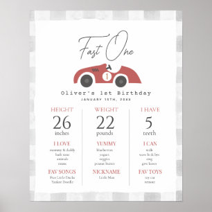 Poster Une Voiture de Course Rouge Rapide Premier Anniver