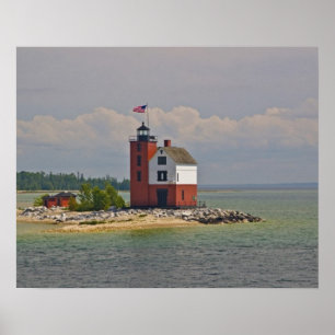 Poster Une vue de la station de phare de Round Island.