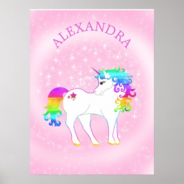 Poster Unicorn arc-en-ciel magique rose mou (Devant)