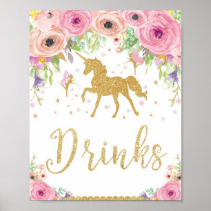 Poster Unicorn Baby shower Anniversaire Boissons Signal F