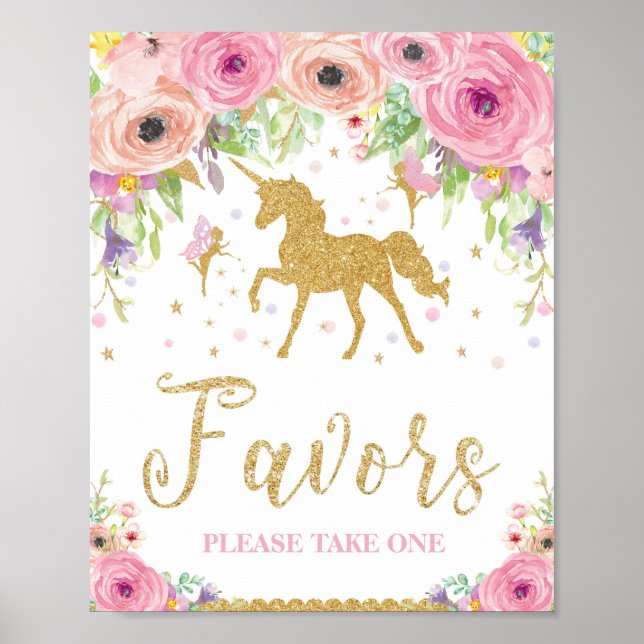 Poster Unicorn Baby shower Anniversaire Faveurs Signer Fé (Devant)