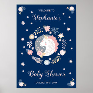 Poster Unicorn Blush & Navy Baby shower Personnalisé
