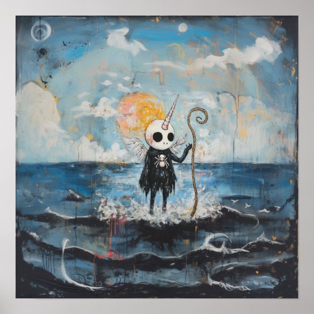 Poster Unicorn Crâne Magique Witchy AI Art Matte Value (Devant)