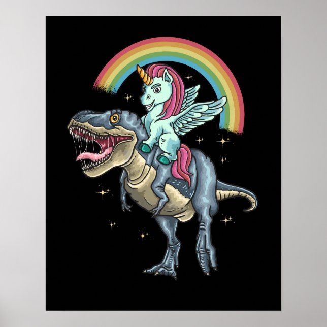 Poster Unicorn équitation T rex Dinosaur (Devant)