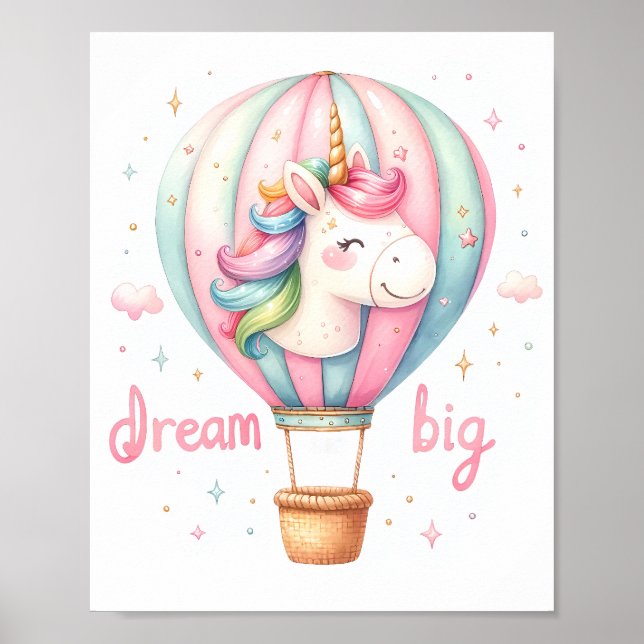Poster Unicorn Hot Air Balloon Nursery Art (Devant)