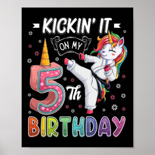 Poster Unicorn Karate 5e anniversaire Cinq 5 ans Taekw