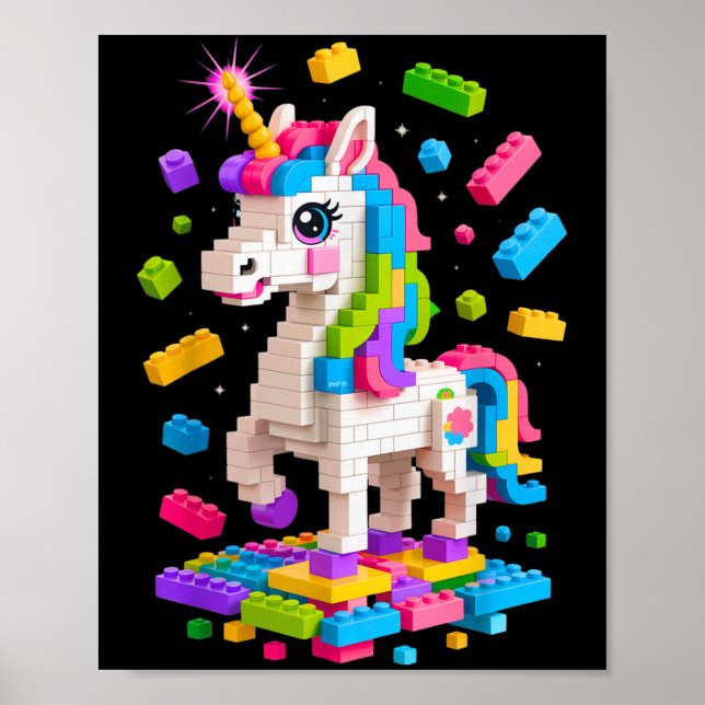 Poster Unicorn Lover Master Builder Bloc de briques (Devant)
