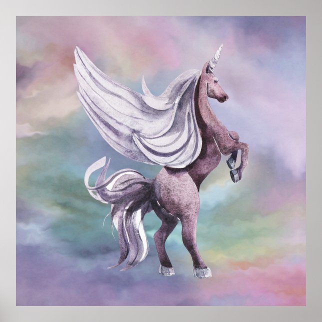 Poster Unicorn magique | Aquarelle couleur Imaginaire pas (Devant)