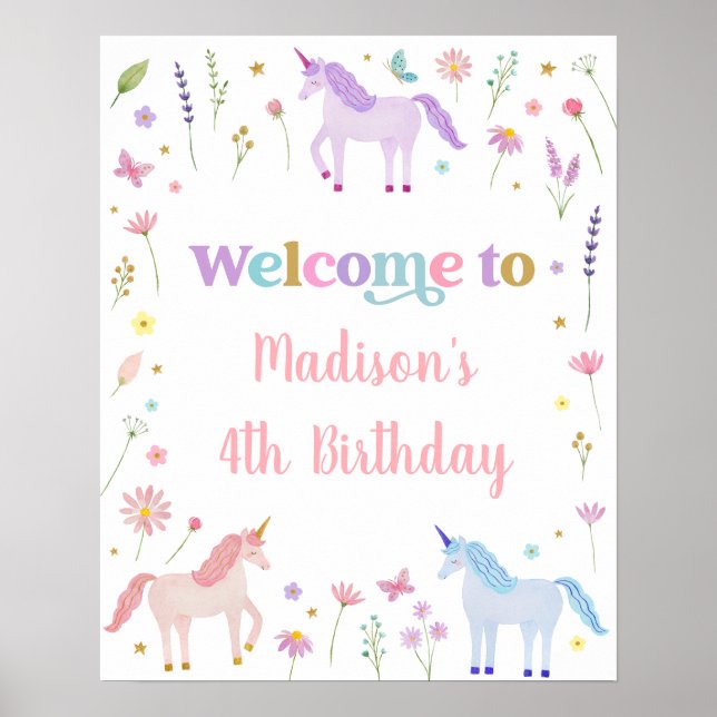 Poster Unicorn Meadow Pastel Pink Gold Anniversaire (Devant)