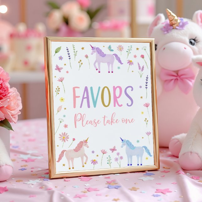 Poster Unicorn Meadow Pink Pastel Birthday Favor Sign (Créateur téléchargé)