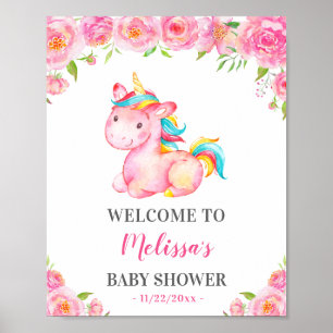 Poster Unicorn rose fille Baby shower Sprinkl Bienvenue