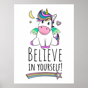 Poster Unicorn Souhaite Sur La Lune Et Les Étoiles