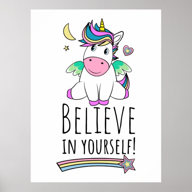 Poster Unicorn Souhaite Sur La Lune Et Les Étoiles (Devant)