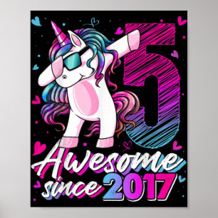 Poster Unicorne 5 ans Dabbing 5e anniversaire fille Unic