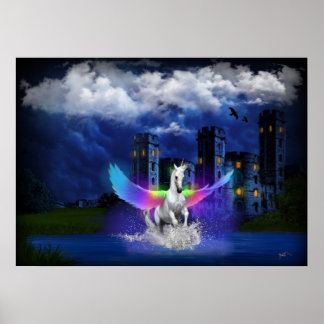 Poster Unicorne avec ailes arc-en-ciel