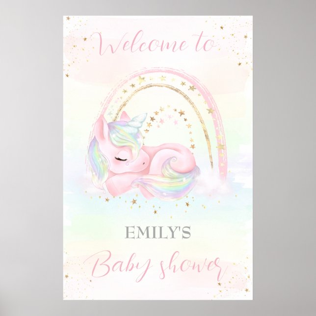 Poster Unicorne baby shower bébé douche signe de bienvenu (Devant)
