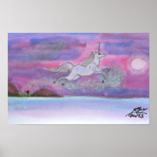 Poster Unicorne blanche volant Winter Landscape Stardust