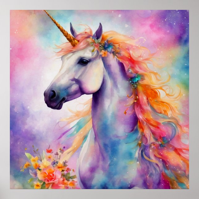 Poster Unicorne couleur Pastel (Devant)