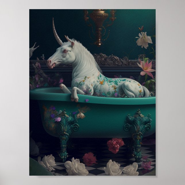 Poster Unicorne dans la baignoire (Devant)