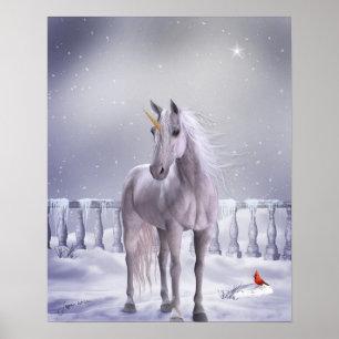 Poster Unicorne dans l'affiche de neige Imprimer