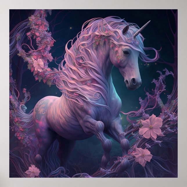 Poster Unicorne de conte de fées enchanteresse en rose (Devant)