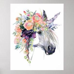 Poster Unicorne en fleurs