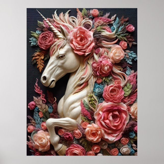Poster Unicorne et Rose (Devant)