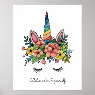 Poster Unicorne Lashes Avec Rainbow Horn